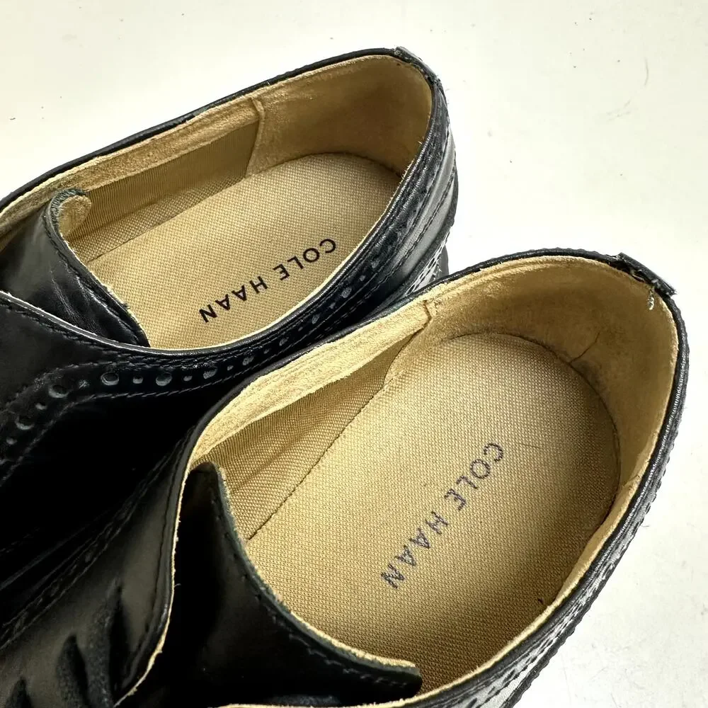 VGUC Cole Haan Longwing Oxfords Gunboats Black Leather Dress Sneakers 10.5